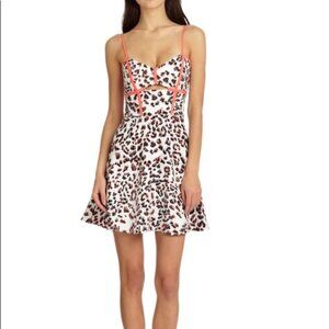 Parker Roland 100% Silk Leopard Print Mini Dress - Coral/Black - Size XS